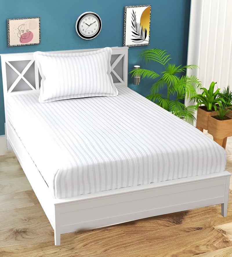 STARNSTYLE 220 TC Glace Cotton Single Bedsheet with Pillow Cover - White - Image 1
